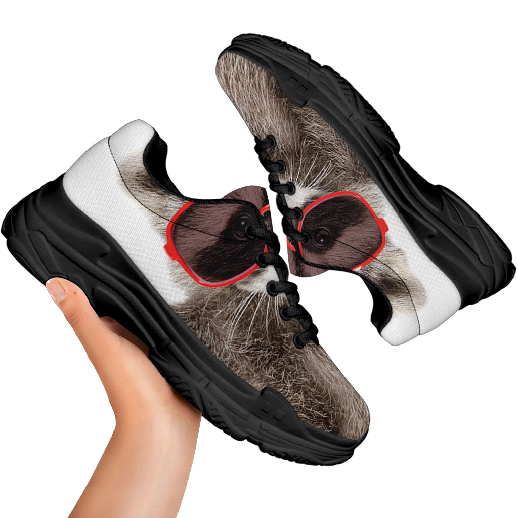Funny Raccoon Print Black Chunky Shoes