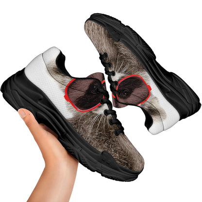 Funny Raccoon Print Black Chunky Shoes