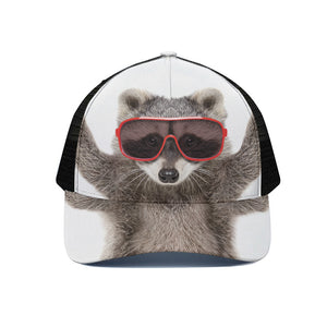 Funny Raccoon Print Black Mesh Trucker Cap