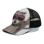 Funny Raccoon Print Black Mesh Trucker Cap