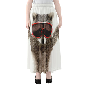 Funny Raccoon Print Chiffon Maxi Skirt