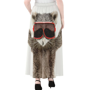 Funny Raccoon Print Chiffon Maxi Skirt