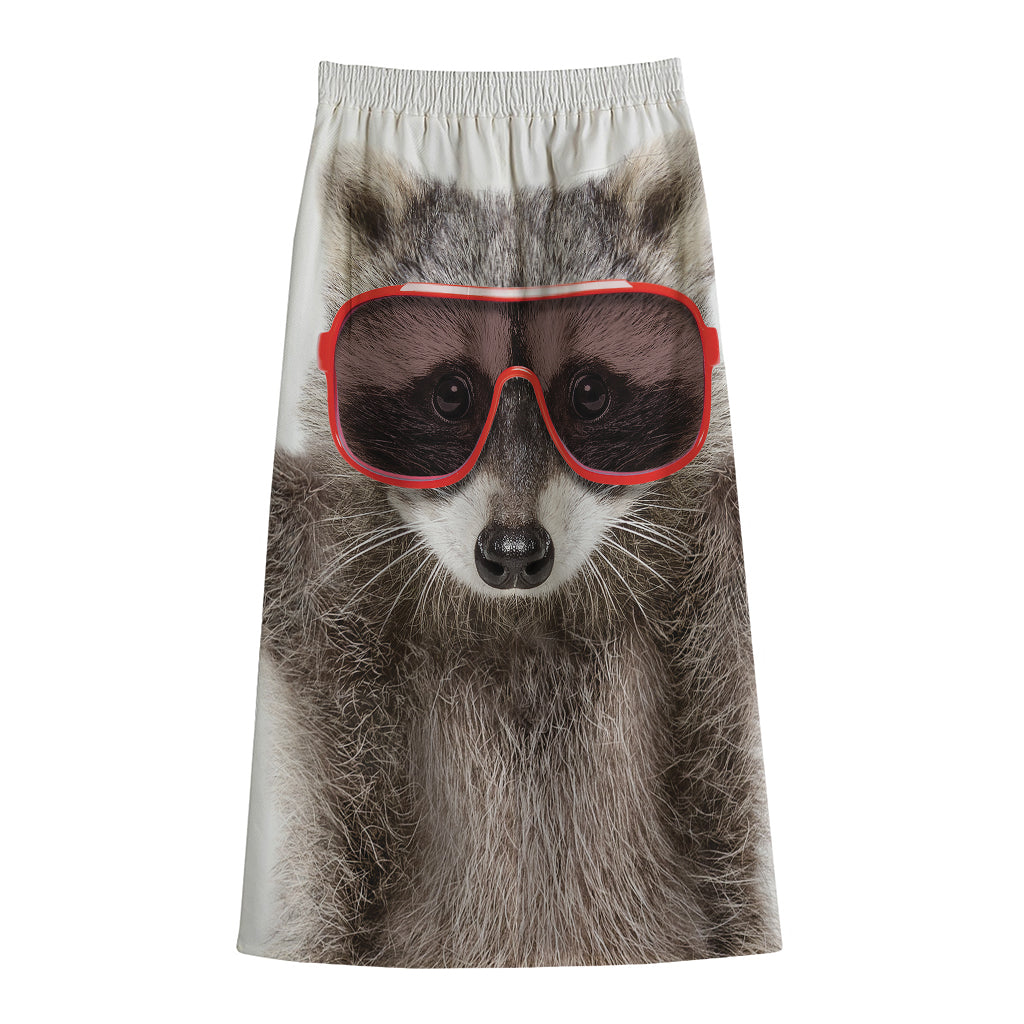 Funny Raccoon Print Cotton Front Slit Maxi Skirt