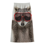 Funny Raccoon Print Cotton Front Slit Maxi Skirt