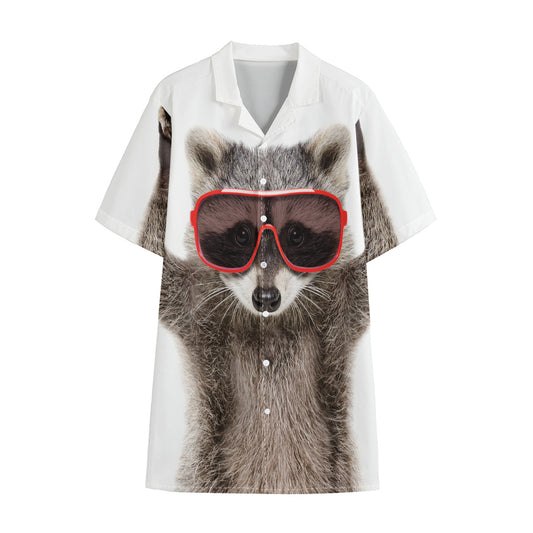 Funny Raccoon Print Cotton Hawaiian Shirt