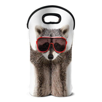 Funny Raccoon Print Double Neoprene Wine Tote