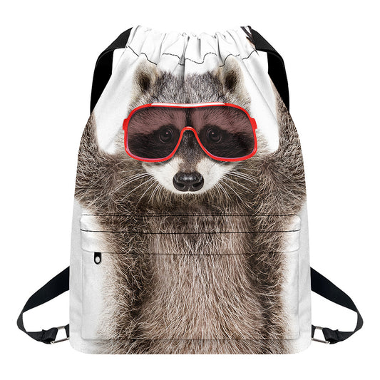 Funny Raccoon Print Drawstring Backpack