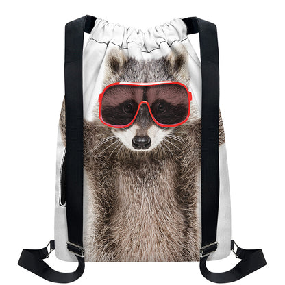 Funny Raccoon Print Drawstring Backpack