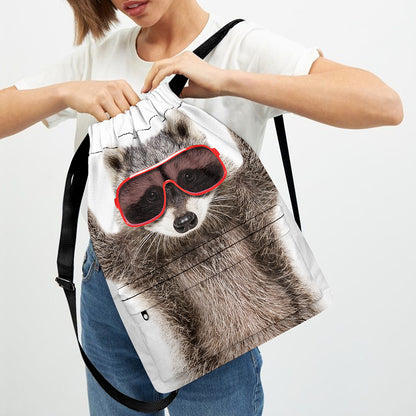Funny Raccoon Print Drawstring Backpack