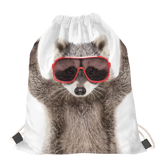 Funny Raccoon Print Drawstring Bag