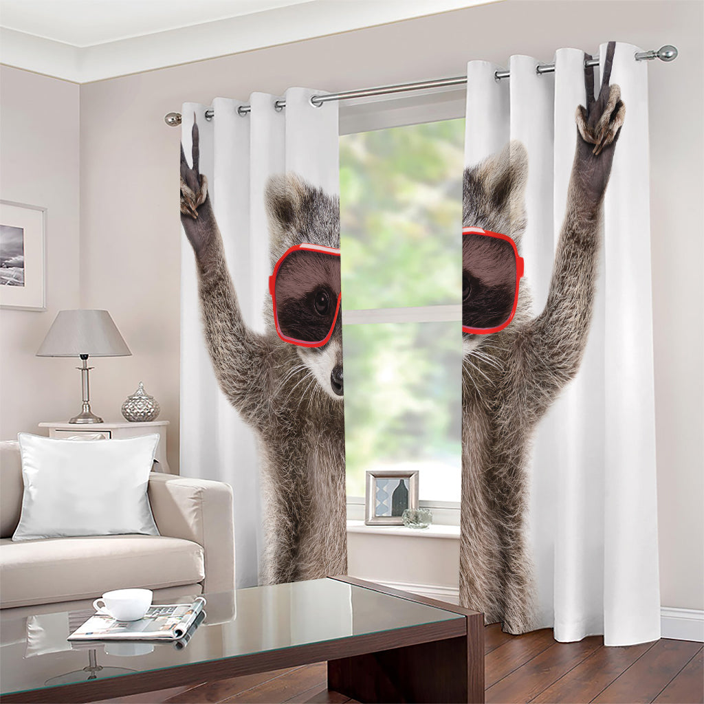 Funny Raccoon Print Extra Wide Grommet Curtains