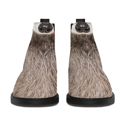 Funny Raccoon Print Flat Ankle Boots