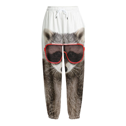Funny Raccoon Print Fleece Lined Knit Pants