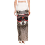 Funny Raccoon Print High Slit Maxi Skirt