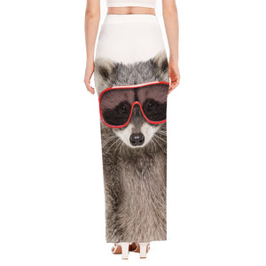 Funny Raccoon Print High Slit Maxi Skirt