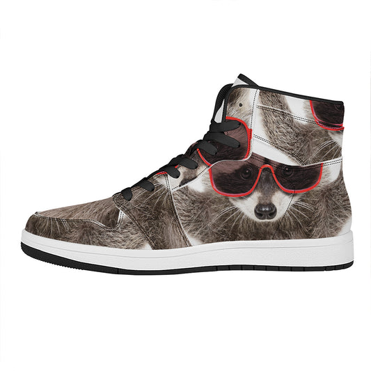 Funny Raccoon Print High Top Leather Sneakers
