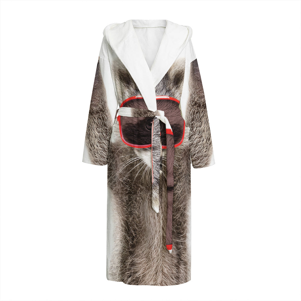 Funny Raccoon Print Hooded Bathrobe