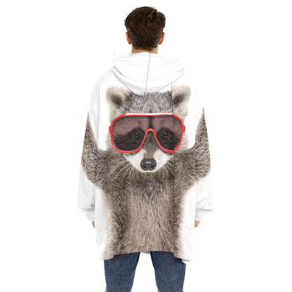 Funny Raccoon Print Hoodie Blanket