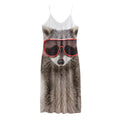 Funny Raccoon Print Jersey Midi Cami Dress