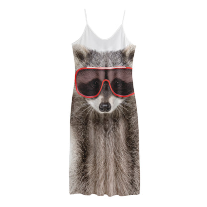 Funny Raccoon Print Jersey Midi Cami Dress