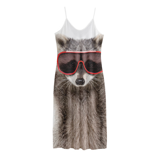 Funny Raccoon Print Jersey Midi Cami Dress