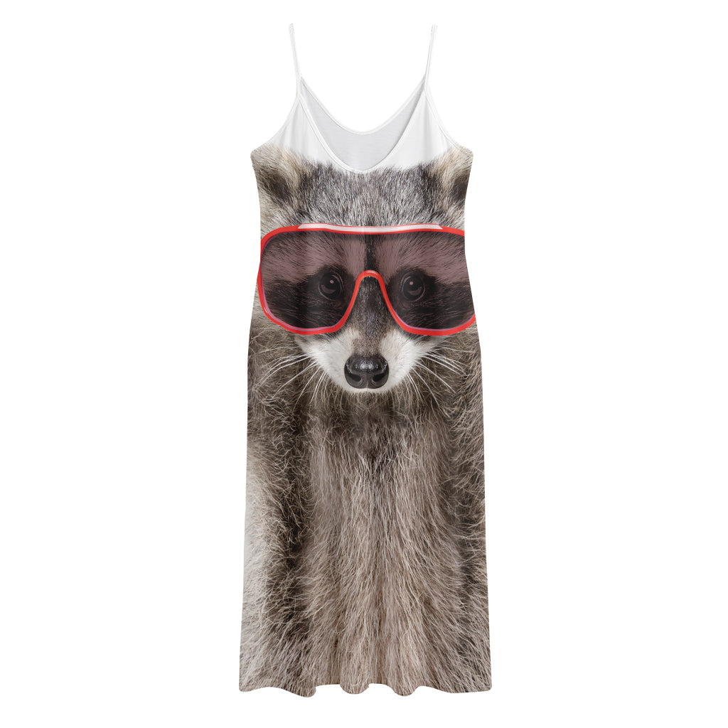 Funny Raccoon Print Jersey Midi Cami Dress