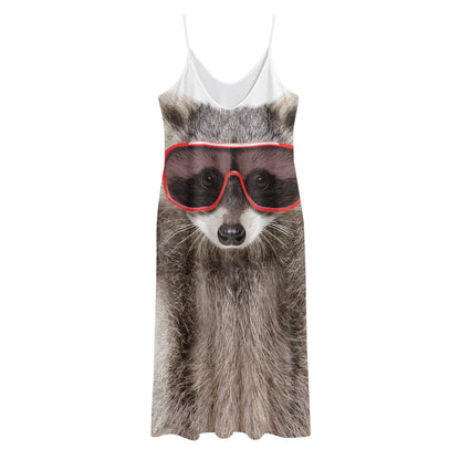 Funny Raccoon Print Jersey Midi Cami Dress