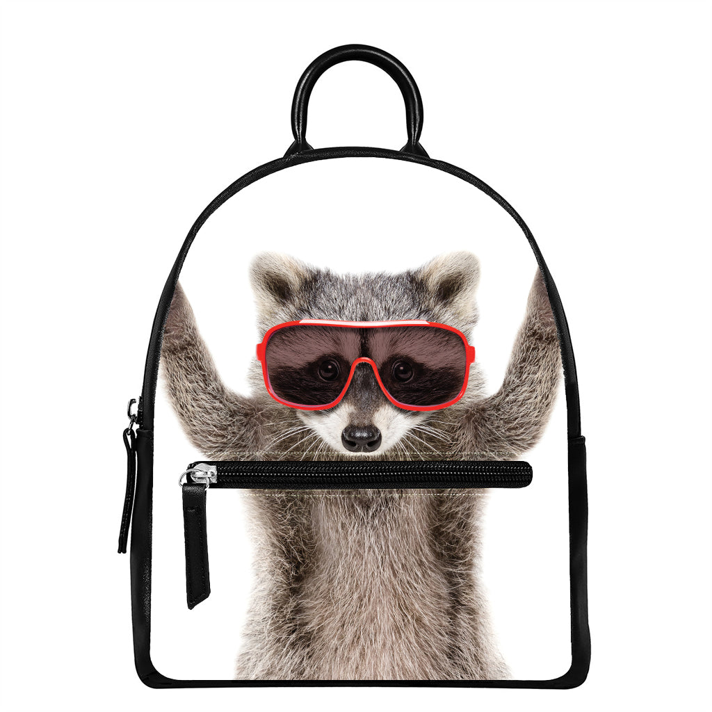 Funny Raccoon Print Leather Backpack