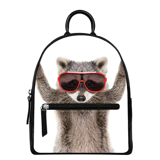 Funny Raccoon Print Leather Backpack