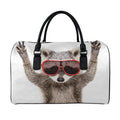 Funny Raccoon Print Leather Duffel Bag