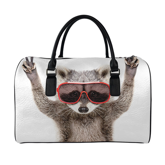 Funny Raccoon Print Leather Duffle Bag