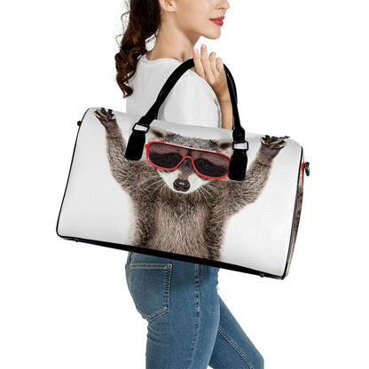Funny Raccoon Print Leather Duffle Bag