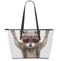 Funny Raccoon Print Leather Tote Bag With Zipper