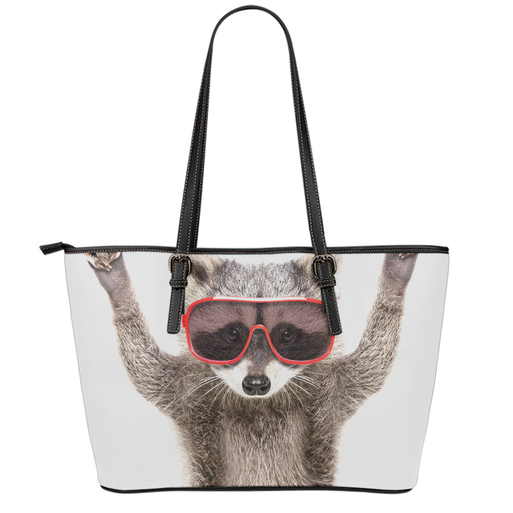 Funny Raccoon Print Leather Tote Bag