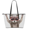 Funny Raccoon Print Leather Tote Bag