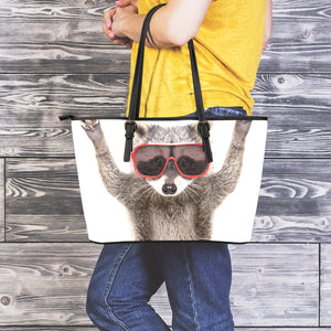 Funny Raccoon Print Leather Tote Bag