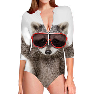 Funny Raccoon Print Long Sleeve Swimsuit