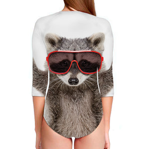 Funny Raccoon Print Long Sleeve Swimsuit