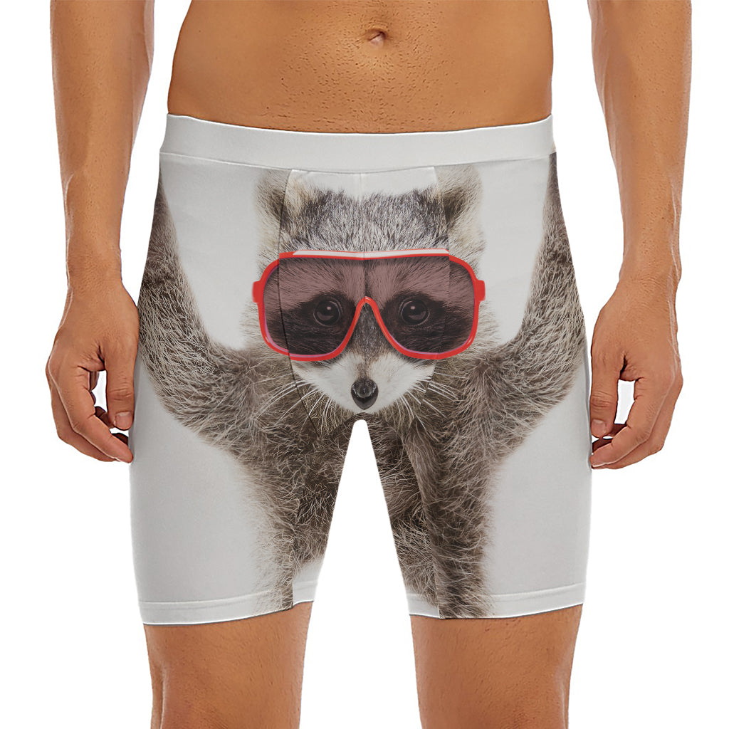 Funny Raccoon Print Men's Long Boxer Briefs