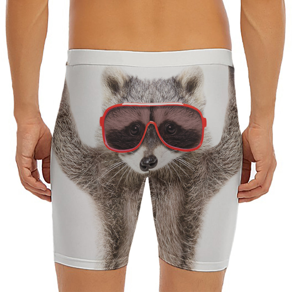 Funny Raccoon Print Men's Long Boxer Briefs