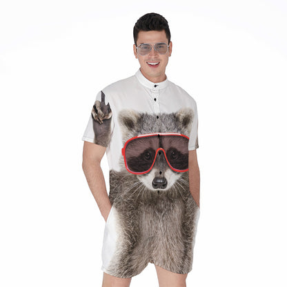 Funny Raccoon Print Men's Rompers