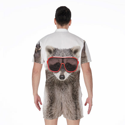 Funny Raccoon Print Men's Rompers
