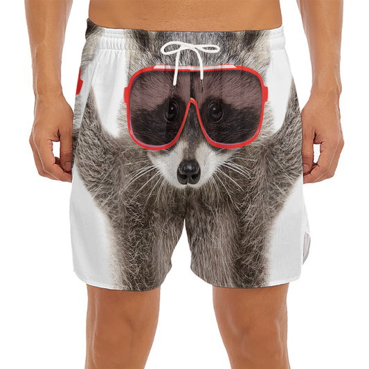 Funny Raccoon Print Men's Split Running Shorts