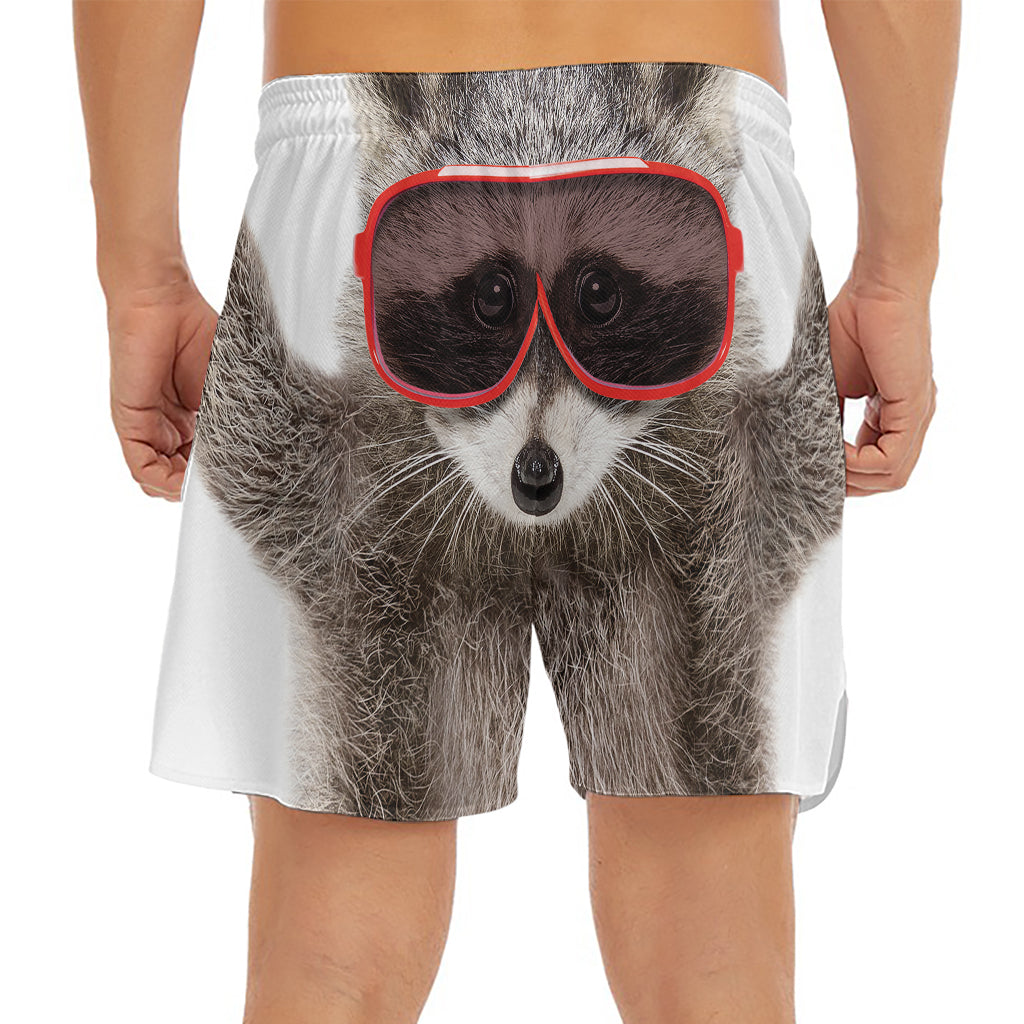Funny Raccoon Print Men's Split Running Shorts