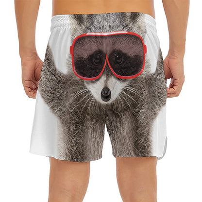 Funny Raccoon Print Men's Split Running Shorts