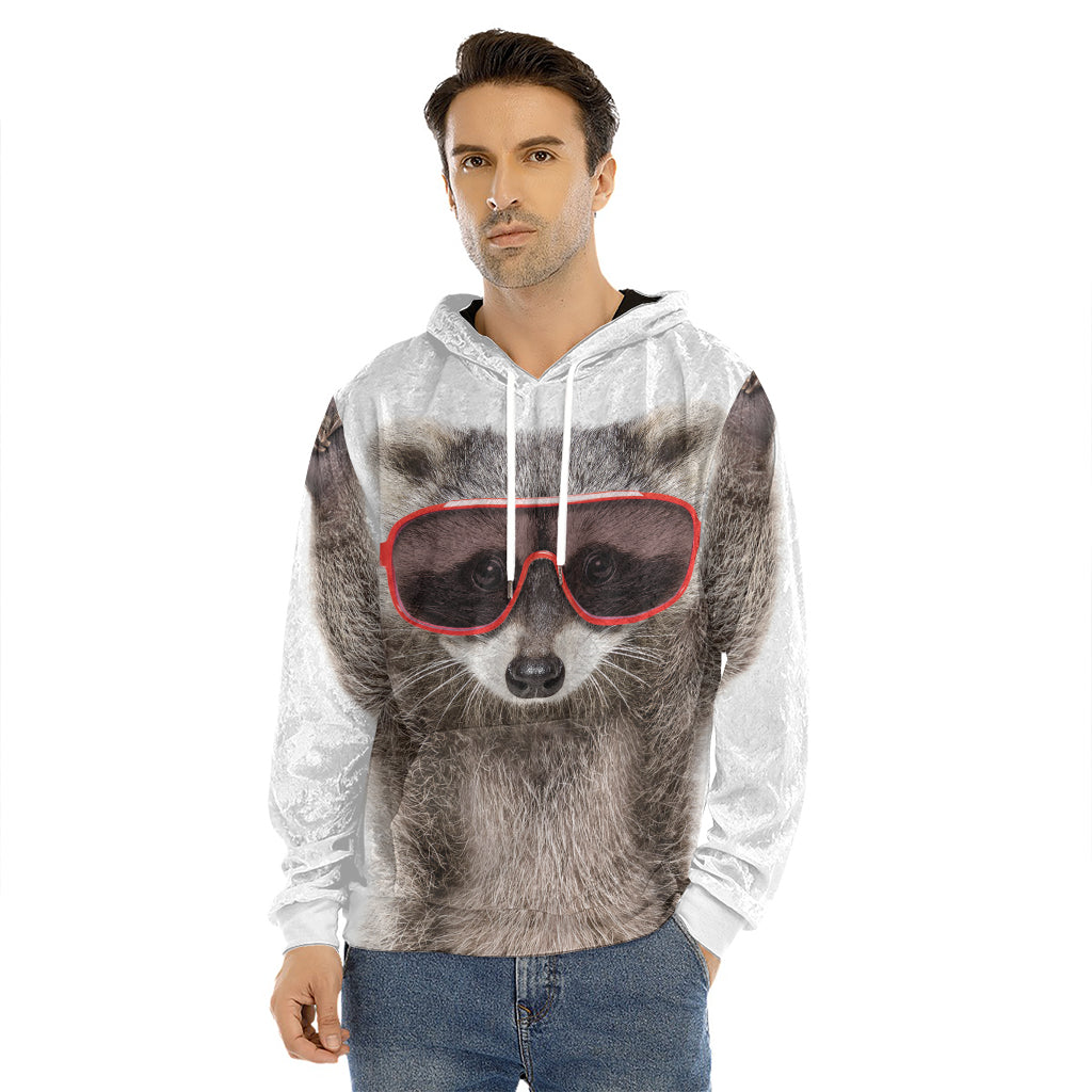 Funny Raccoon Print Men's Velvet Pullover Hoodie