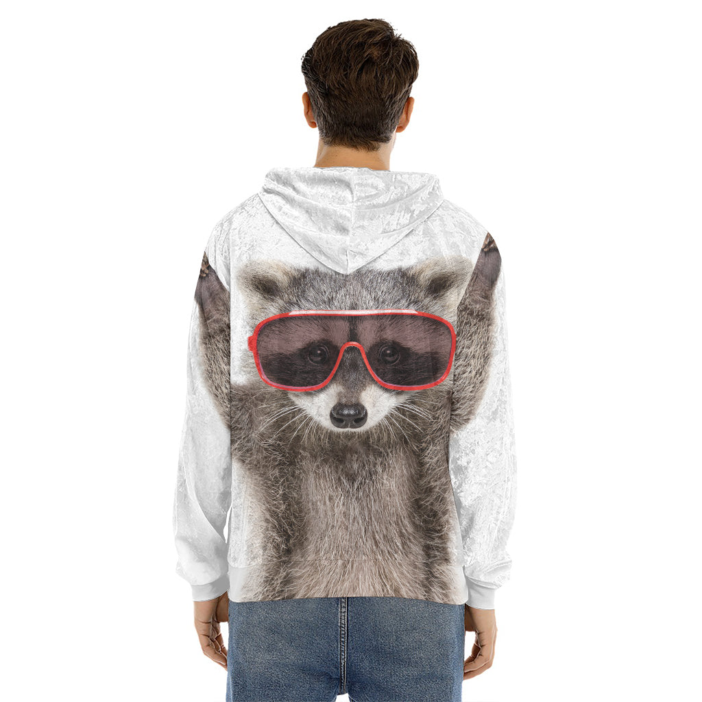 Funny Raccoon Print Men's Velvet Pullover Hoodie