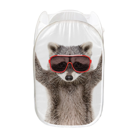 Funny Raccoon Print Mesh Laundry Hamper