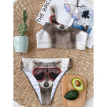 Funny Raccoon Print One Shoulder Bikini Top