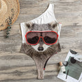 Funny Raccoon Print One Shoulder Bodysuit